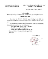 THÔNG BÁO TẬP TRUNG HỌC SINH NHẬN THẺ DỰ THI VÀ HỌC QUY CHẾ THI LỚP 6 TẠO NGUỒN  NĂM HỌC 2025-2026